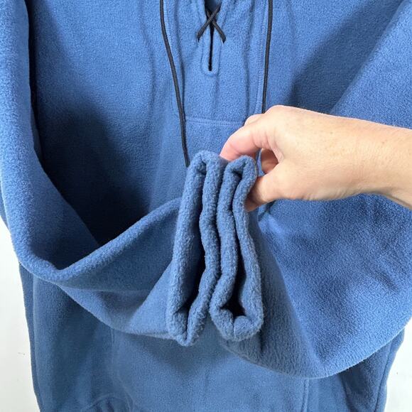 Vintage 90s EMS Henley Fleece Hoodie Lace Up Front RARE Blue Mens Large USA - Picture 7 of 8